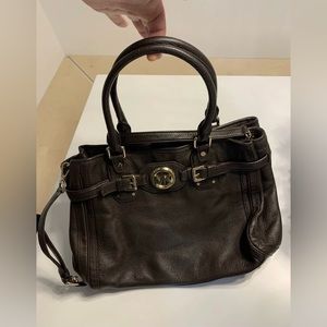 Michael Kors Hudson bag Dark Brown Soft Leather Belted Satchel DOUBLE HANDLE
